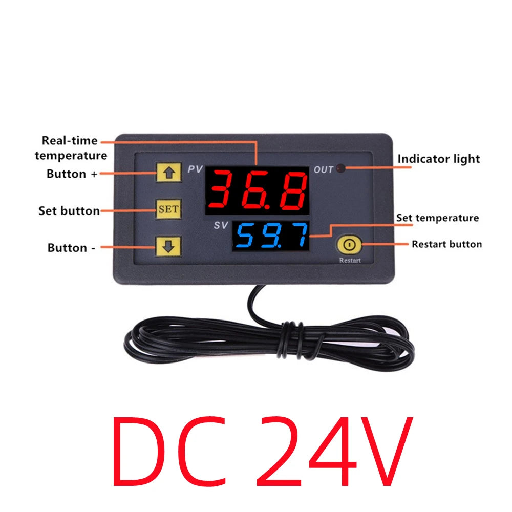 Mini controlador de temperatura digital W3230, 12 V, 24 V y 220 V, termostato, regulador de calefacción y refrigeración con sensor.